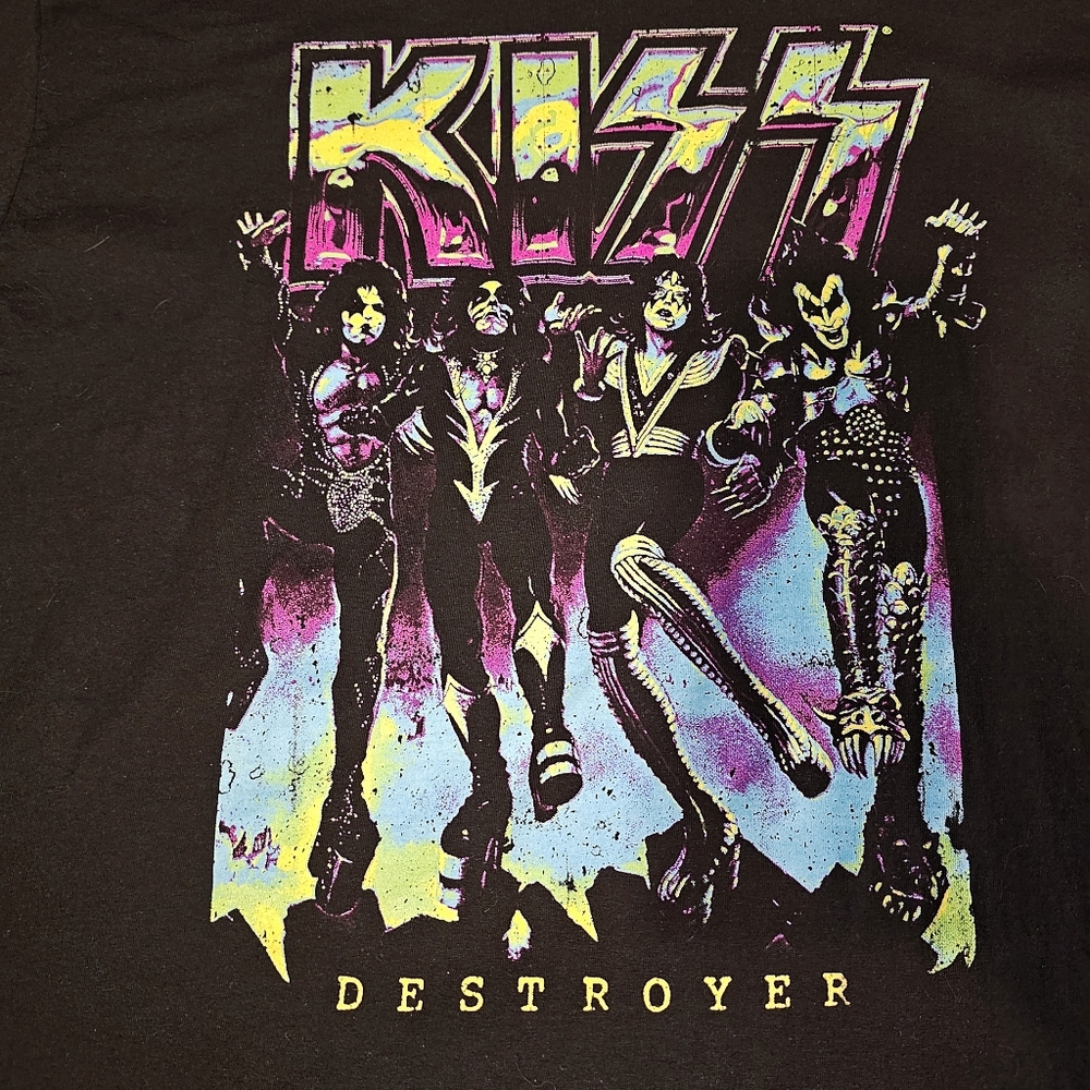 Kiss Graphic T Shirt Size XL Men's Destroyer Album Rock And Roll Band Neon